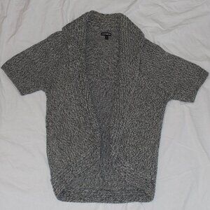 Express Gray/White Variegated Short Sleeve Heavy Open Front Roll Collar Sweater